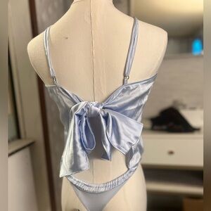 NWT Abercrombie & Fitch Light Blue Satin Bodysuit